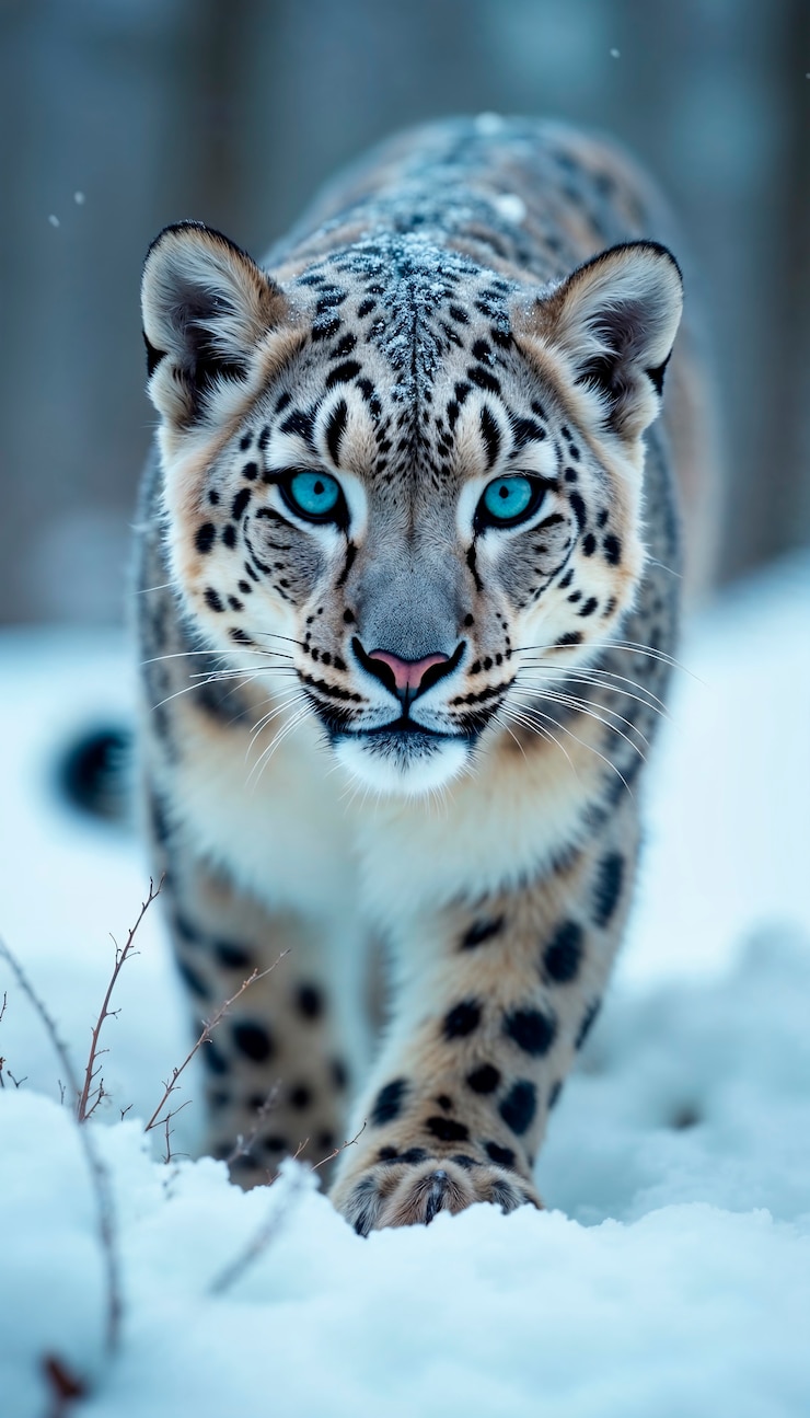 Eine Nahaufnahme des Schneeleopards in der Natur