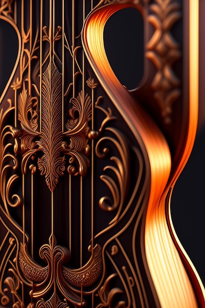 Eine Nahaufnahme eines Musikinstruments mit einem Design auf der Unterseite.