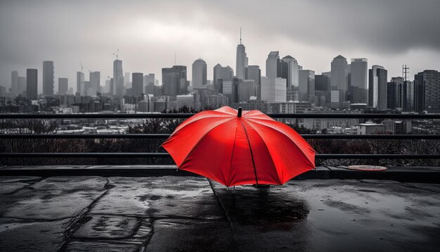 Eine Person, die allein im Regen läuft, der von der KI erzeugt wird