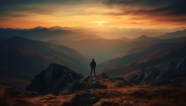 Kostenloses Foto eine person, die auf einem berggipfel steht, erzielte erfolge, die von ki generiert wurden