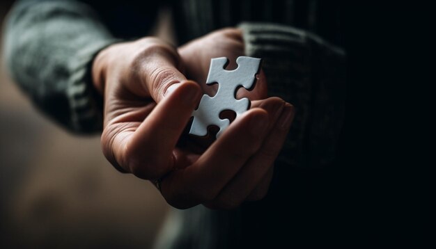 Eine Person, die den von KI generierten Puzzle-Lösungserfolg in der Hand hält