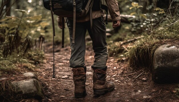 Eine Person, die durch die von KI generierte Herbstwaldlandschaft wandert