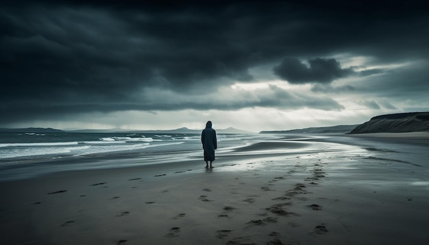 Kostenloses Foto eine person spaziert an der küste entlang und genießt die von ki erzeugte einsamkeit und ruhe