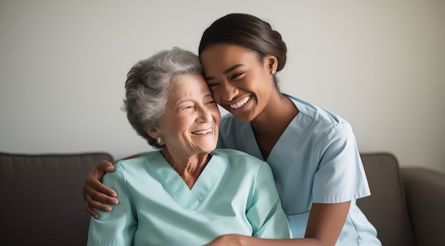 Eine realistische Szene mit einem Gesundheitsarbeiter, der sich um einen älteren Patienten kümmert