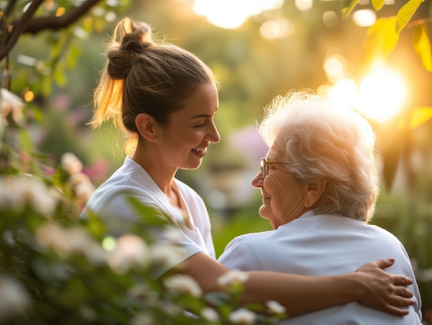 Eine realistische Szene mit einem Gesundheitsarbeiter, der sich um einen älteren Patienten kümmert