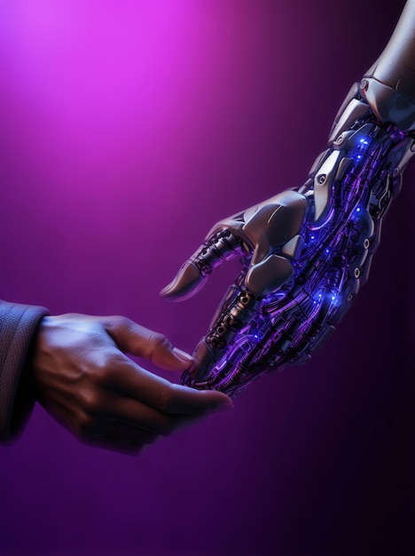 Eine Roboterhand berührt eine menschliche Hand