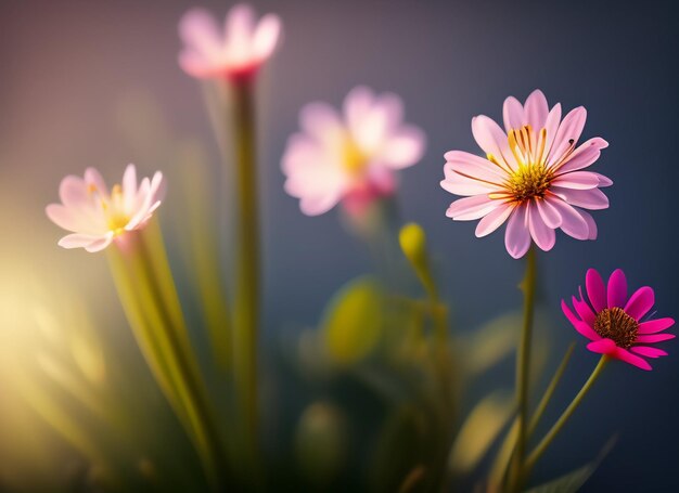 Eine rosa Blume mit einem grünen Stiel und einer gelben Mitte.