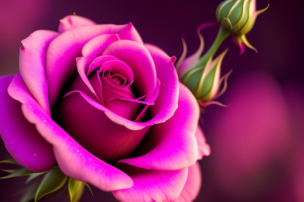 Eine rosa Rose mit grünem Stiel
