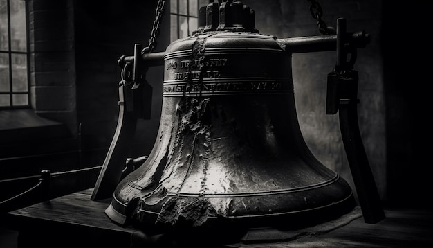 Kostenloses Foto eine rostige messingglocke hängt in einer antiken kirche, die von ki generiert wurde