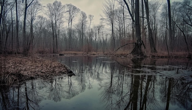 Kostenloses Foto eine ruhige, von ki erzeugte szene mit natürlichen schönheitsbäumen, die sich im teich spiegeln