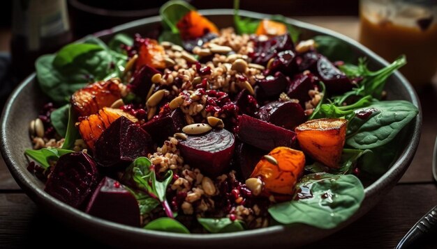 Eine Schüssel Rübensalat mit Quinoa, Quinoa und Quinoa.