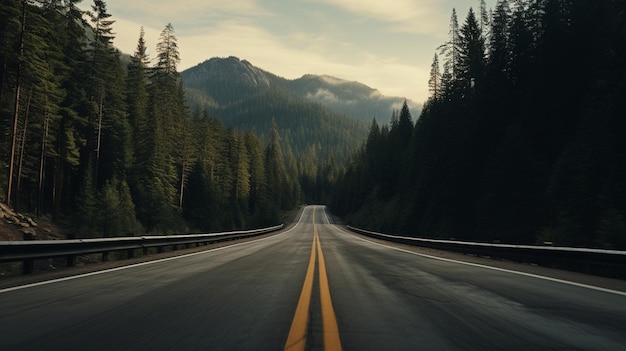 Eine Straße, die durch einen Wald in den Bergen führt