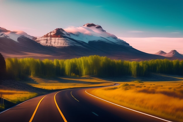 Kostenloses Foto eine straße mit einem berg im hintergrund