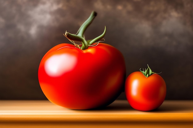 Eine Tomate und eine kleine Tomate auf einem Tisch