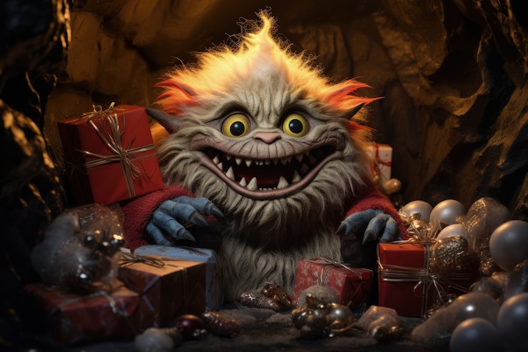 Kostenlose Foto eine verrückte kreatur, die den grinch veranschaulicht