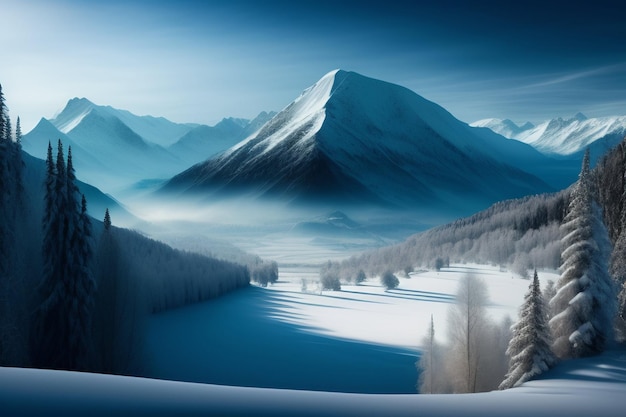 Kostenloses Foto eine verschneite berglandschaft mit einem see und bergen im hintergrund