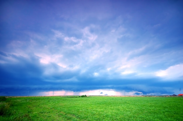 Einsame Wiese mit Himmel im Hintergrund