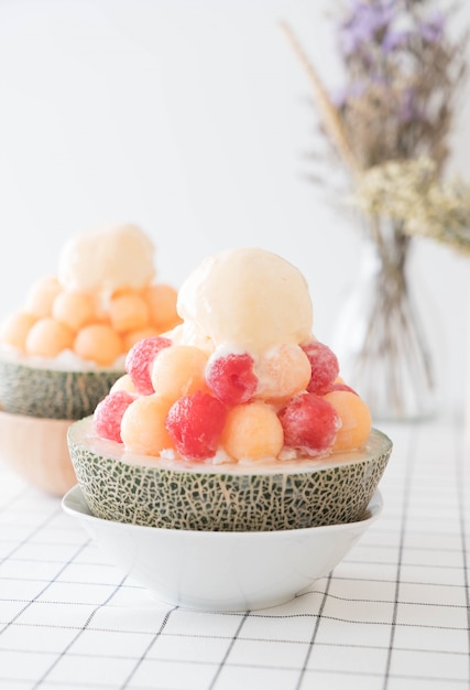 Eis melone bingsu, berühmtes koreanisches eis