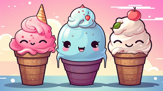 Eiscreme im Kawaii-Stil