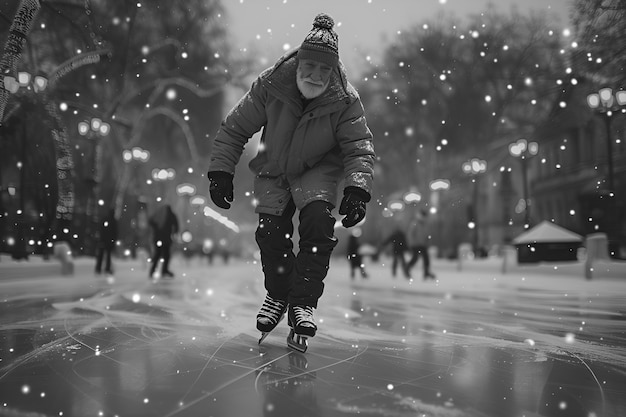 Eislaufen in Schwarz-Weiß