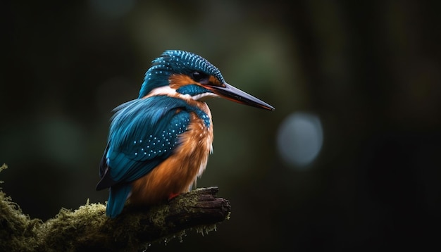 Eisvogel sitzt auf einem Ast und hält Ausschau nach Fischen, die von der KI generiert wurden