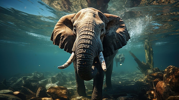 Elefant schwimmt unter Wasser im Meer