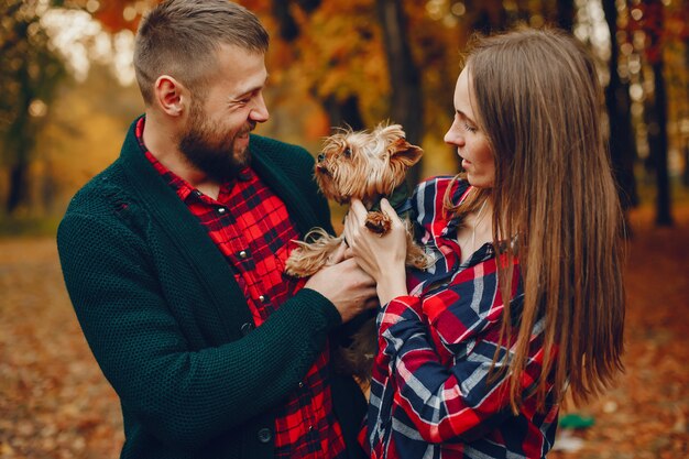 Elegante Paare verbringen Zeit in einem Herbstpark