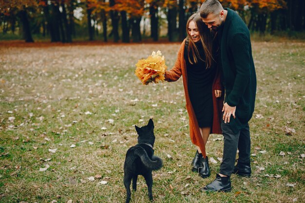 Elegante Paare verbringen Zeit in einem Herbstpark