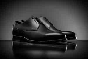 Kostenloses Foto elegante schwarze lederschuhe für männer auf schwarzem hintergrund fotostudio-stil ai generativ