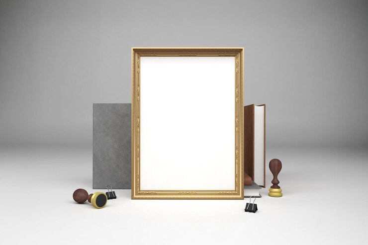 Kostenlose Foto elegantes golden eingerahmtes bild mit bürozubehör