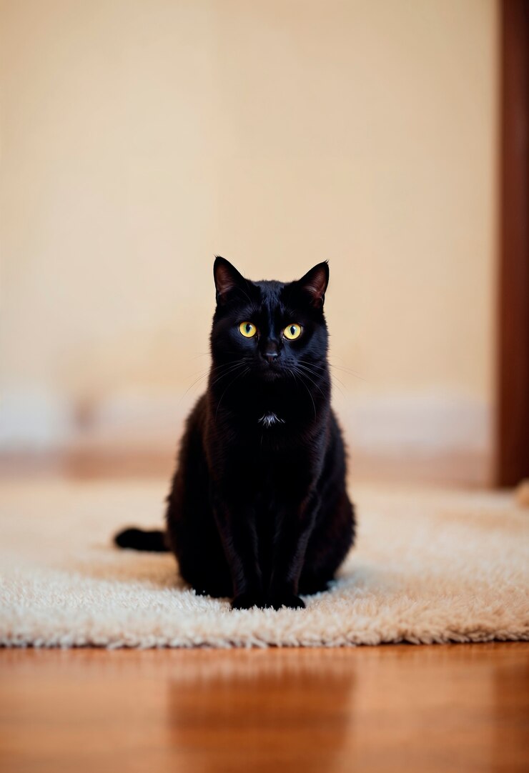 Kostenlose Foto elegantes porträt einer schwarzen katze im innenraum