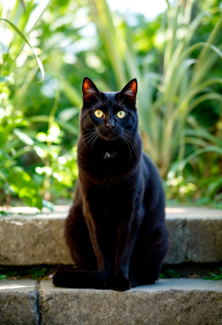 Kostenlose Foto elegantes porträt einer schwarzen katze in der natur