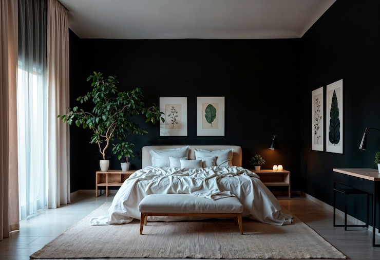 Kostenlose Foto elegantes schwarzes minimalistisches innenarchitektur