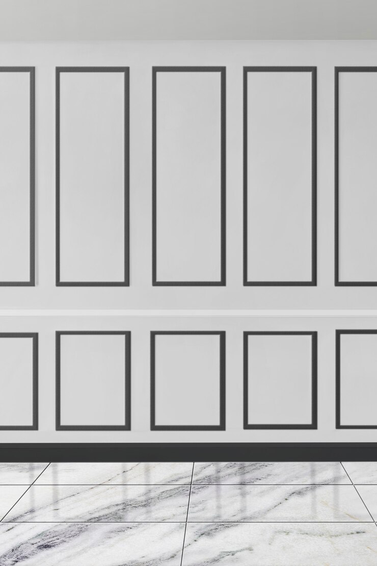 Kostenlose Foto elegantes weiß gemustertes wandmodell mit marmorboden