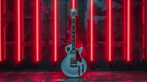 Elektrische Gitarre mit Neonlicht Stillleben