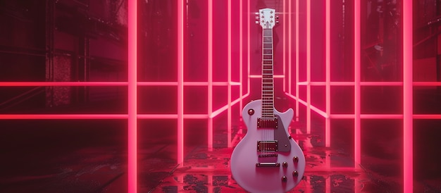 Kostenloses Foto elektrische gitarre mit neonlicht stillleben