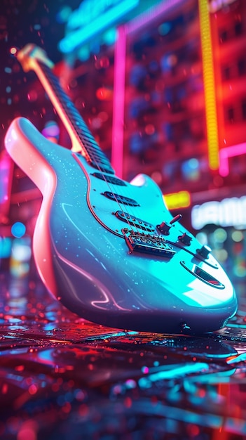 Kostenloses Foto elektrische gitarre mit neonlicht