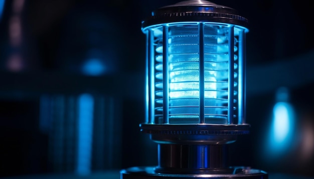 Kostenloses Foto elektrische lampe beleuchtet blaues glas im labor, das von ki erzeugt wird