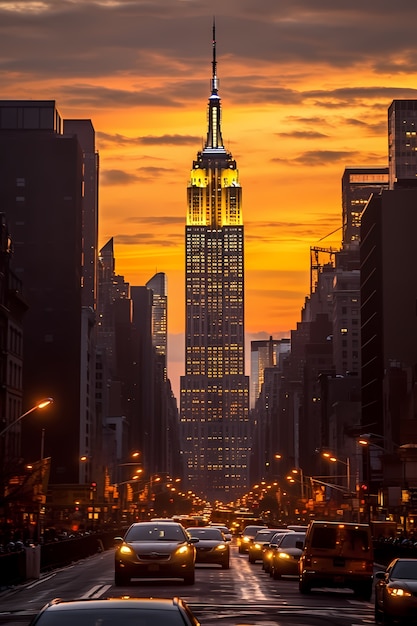 Kostenloses Foto empire state building bei sonnenuntergang