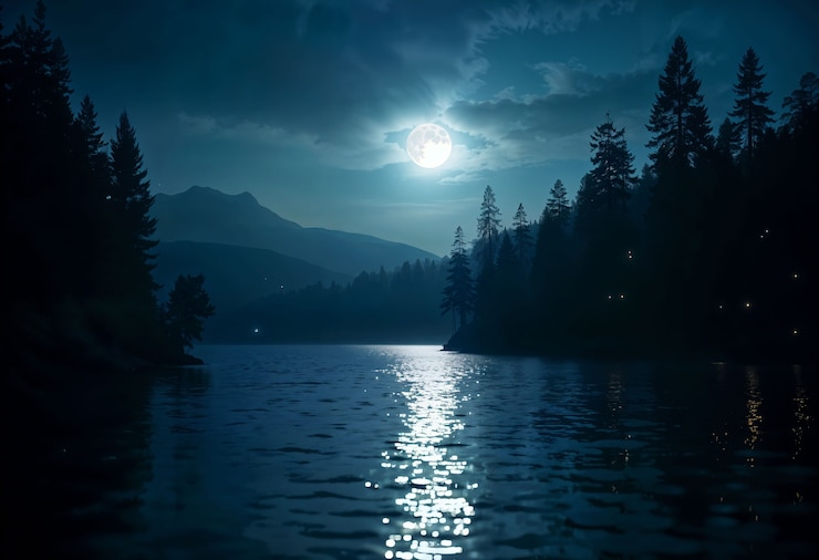 Kostenlose Foto enchanted forest lake ist ein phantastischer hintergrund.