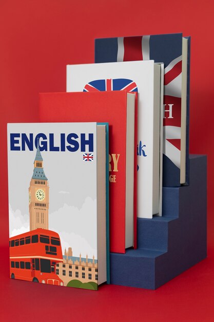 Englische Bücher mit rotem Hintergrund