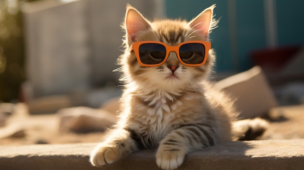 Kostenloses Foto entzückend aussehendes kätzchen mit sonnenbrille