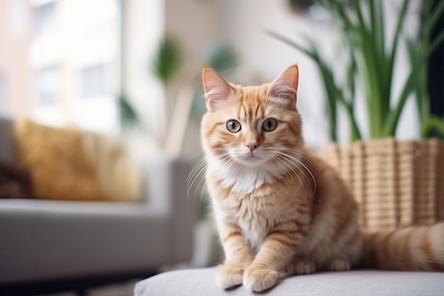 Entzückende Katze, die sich drinnen entspannt