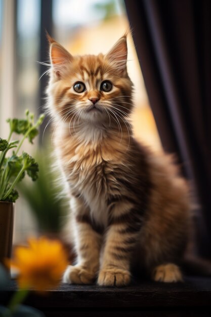 Entzückende Katze, die sich drinnen entspannt