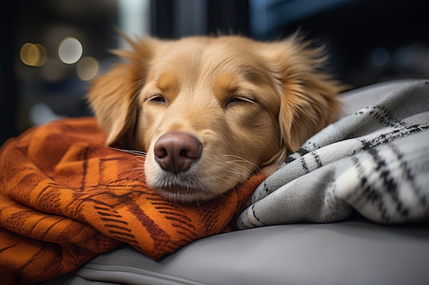 Entzückender Hund, der friedlich schläft und sich ausruht