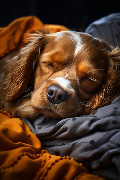 Entzückender Hund, der friedlich schläft und sich ausruht