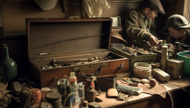 Kostenloses Foto erfahrener schreiner, der alte lederschuhe in innenräumen repariert, die von ki generiert wurden