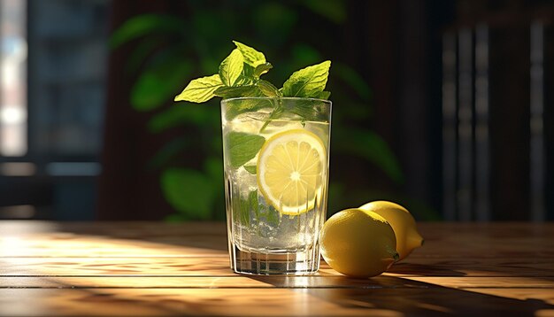 Erfrischende Limonade auf einem Holztisch, perfekt für den Sommer, generiert durch künstliche Intelligenz