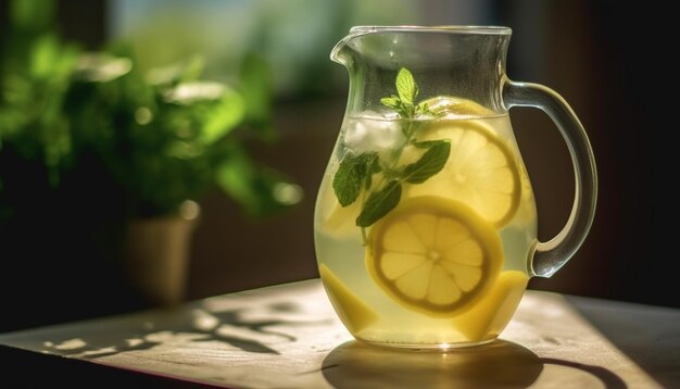 Erfrischendes Zitronenlimonade mit Minze und Eis, erzeugt von KI