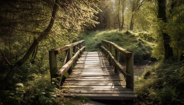 Erhöhter Gehweg durch dunkle tropische Regenwaldwildnis, generiert von KI